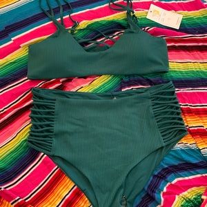 Reversible Emerald ribbed TiniBikini bikini